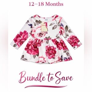 Floral Baby Girl Dress 12-18M Long Sleeve Pink Rose Print NWT 🌹